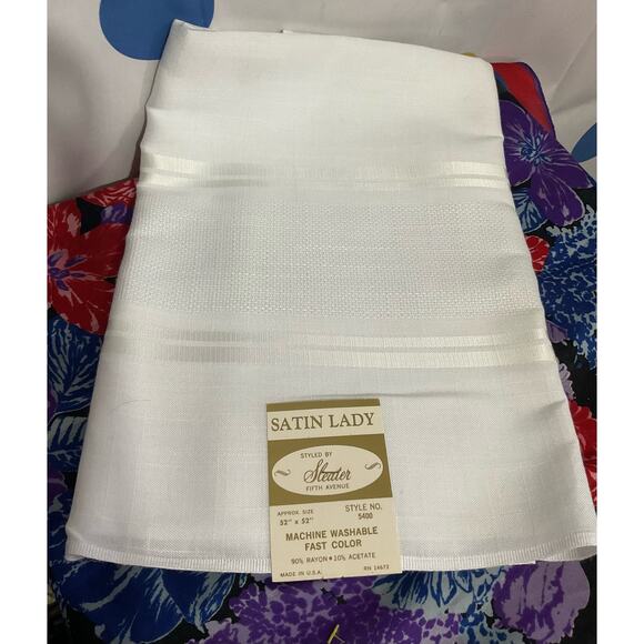 Mid Century Vintage White Tablecloth Satin Lady 52” x 52”